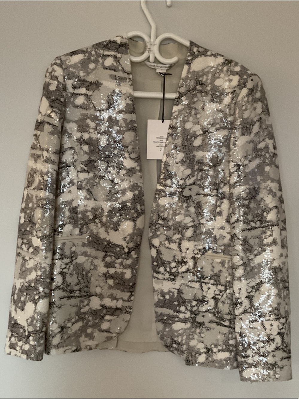 Diane Von Furstenberg Silver & White Sequin Dress